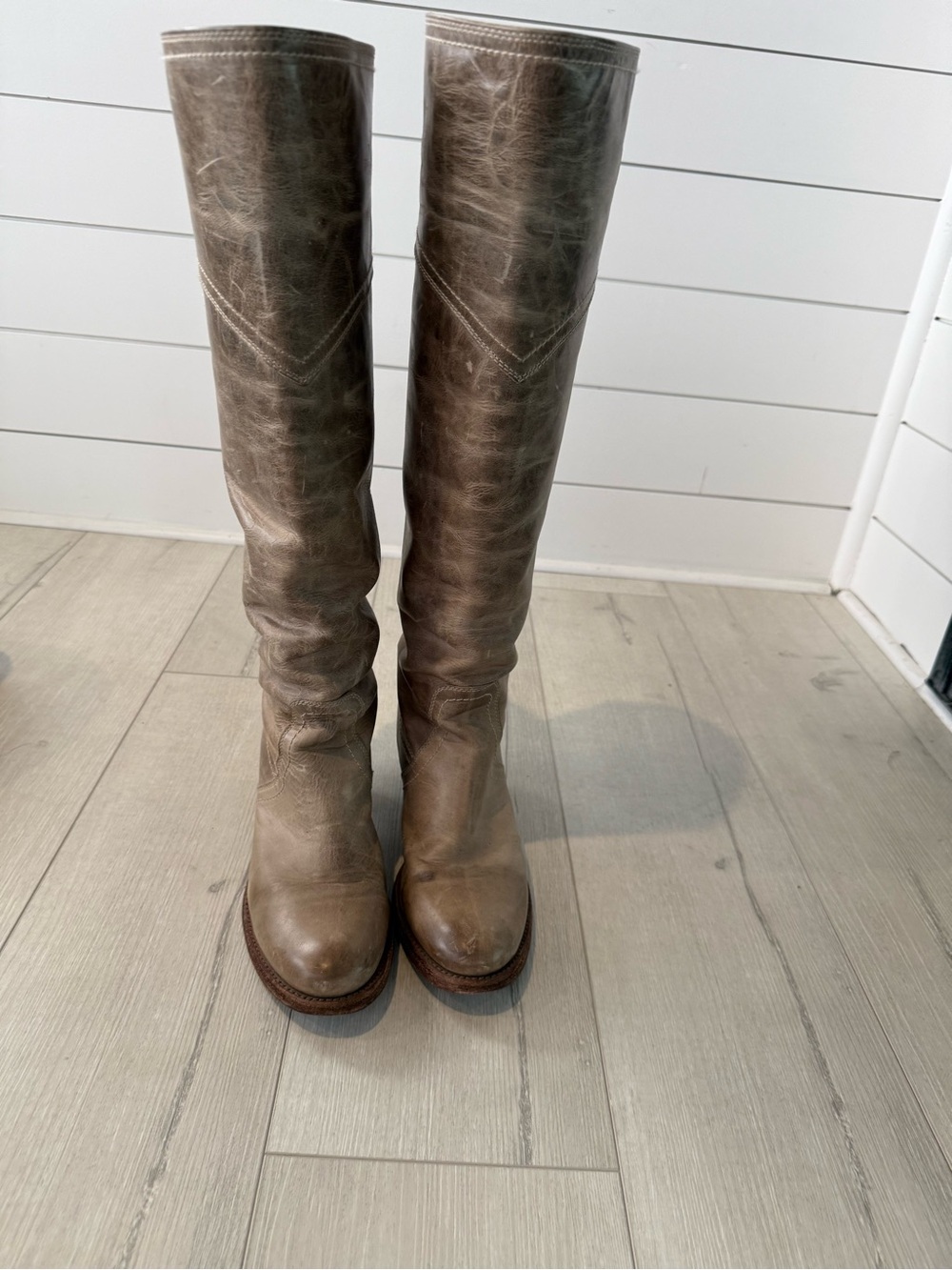 Frye Knee-High Leather Boots in Taupe Brown